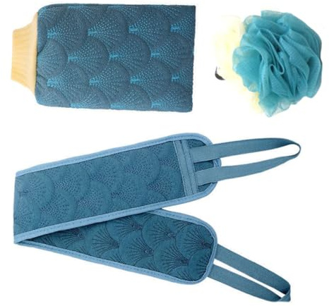 TOGEVAL 3 Stück Peeling Badegurt Badetuch aus Baumwolle und Polyester mit Langem Duschgurt für Dusche und Bad zur Sanften Hautreinigung und Rückenmassage