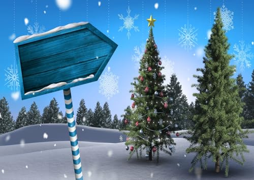 CORFOTO 1.5x1m Panneau en Bois Paysage enneigé Toile de Fond pour Photo Arbres de Noël Flocon de Neige Festival d'hiver Décoration de fête Fond de Photographie Bannière à thème Joyeux Noël