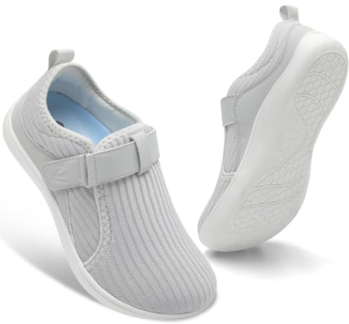 JIASUQI Wide Barefoot Shoes Womens Adjustable Walking Shoes Breathable Diabetic Shoes for Swollen Edema Feet Zero Drop Nursing Shoe Wide Width Sneakers(Lightgrey 41,7 UK)