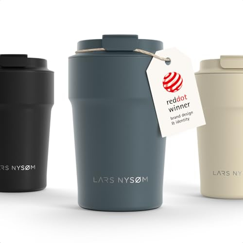 LARS NYSØM Thermo Kaffeebecher to go 0,38 l | Auslaufsicherer Travel Mug mit Isolierung | Rutschfester Boden | Edelstahl Thermobecher für Kaffee und Tee unterwegs (Stone Blue - Powder, 380ml)