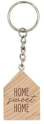 Schlüsselanhänger Home sweet home: aus Holz mit Metallkette mit hochwertiger Gravur aus Holz für Schlüssel-bund oder Taschen-anhänger, als Geschenk oder für sich selbst (Wood-Art)