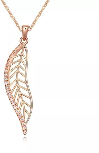 Löb 18K Roségold vergoldet Halskette Zirkonia Blatt Anhänger Glitzer Stein Damen Kette Strass Steinchen Rosé Gold weiß