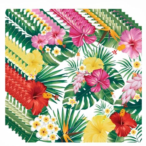 40 Stück Hawaii Servietten 33x33 cm, Sommer Party Deko Tischdeko, Hawaii Deko Party mit Tropischen Blumen und Palmblättern, Servietten Hawaii für Sommer Party Deko, Gartenparty, Luau, Papiertücher