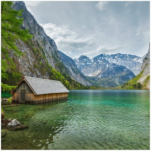Wallario Glasplatte, Schutzplatte 55 x 55 cm - geeignet für IKEA Lack Tisch, für Beistelltisch/Couchtisch, Berghütte an See