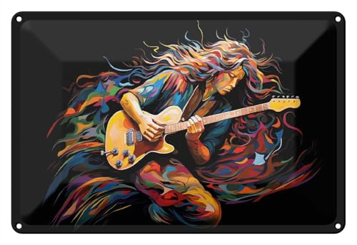 Wallario Blechschild Wandbild aus Metall Farbiges Gitarrenspiel - 20 x 30 cm in Premium-Qualität: Brillante Farben