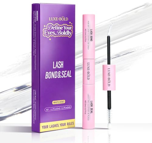 Eyelash Glue 2 in 1 Lash Bond and Seal Strong Hold 96 Hours Cluster Lashes Glue Waterproof Lash Adhesive for DIY Eyelash Extensions Clear Bond & Clear Seal