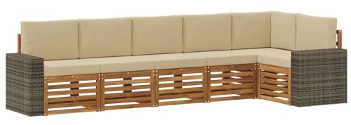 vidaXL Ecksofa Set mit Kissen 6 pcs Natur und Beige Massivholz Akazie, Garten, modernes Outdoor-Sofa, Eckmöbel, Lounge für die Terrasse, gemütliches Sitzset