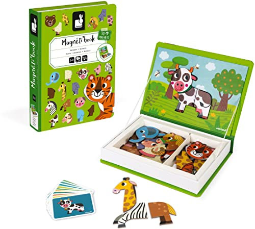 Janod - MagnetiBook Animals - Part Educational Magnetic Game Teaches Fine Motor Skills and Imagination - Suitable for Ages 3 and Up, J02723, Weiß