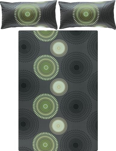 REDBEST Bettwäsche, Bettgarnitur Satin Kreise anthrazit-grün Größe 40x80 cm / 200x200 cm - 100% Baumwolle, mit praktischem Reißverschluss (weitere Größen, Farben)