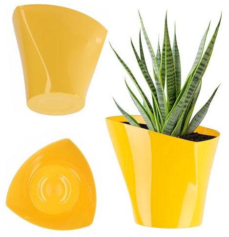 KADAX Pot de fleurs/plantes, forme moderne, en plastique, décoratif, pour l'intérieur et le balcon, 17 cm, jaune