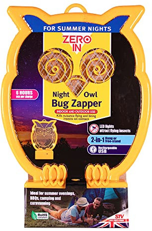 Zero In Night Owl Rechargeable Bug Zapper Kills Wasps, Flies and Mosquitoes, Hanging or Free-Standing in the Home or Garden, LED Insect Lamp, Battery Operated