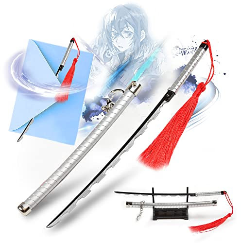 Demon Slayer – Hashibira Inosuke Anime Katana, Brieföffner Schwert mit Scheide & Ständer, 23 cm, Samurai Schwert, Kimetsu No Yaiba, Demon Katana, Anime Geschenk