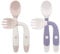 Vicloon Cuillères Bébé Silicone,4pcs Cuillere Bébé Souple Cuillère de Formation avec Fonction Bendable,Facile à Tenir, Parfait Auto-Alimentation Cuillères d'apprentissage (Violet+Beige)