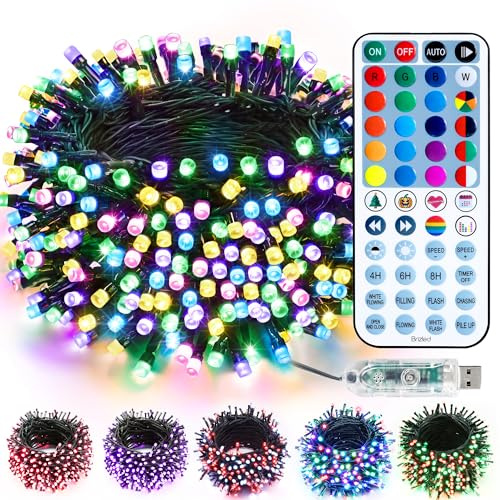 Brizled Farbwechselnde Weihnachtsbeleuchtung, 10 m, 100 LEDs, RGB-Lichterkette mit Fernbedienung, dimmbare Mini-Lichterkette, USB-Innenbeleuchtung, Party, Weihnachtsbaum, Kranz, ganzjähriger Urlaub