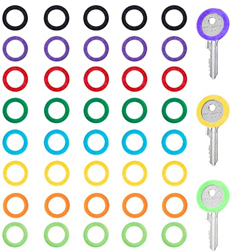 40 Pcs Key Covers Caps, Key Caps Covers Tags Set Flexible Key Covers Rings Coloured Key Identifiers Caps Small Key Colour Caps Key Cap Label for Easy Identifying House Door Keys, 8 Assorted Colors