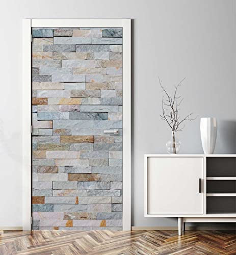 MyMaxxi - Tür bekleben mit Türtapete Türposter Türfolie Selbstklebend 90x200 Blaue Steinmauer - Tür verschönern Türaufkleber Türklebefolie Betonoptik Ziegelsteine Mauer grau