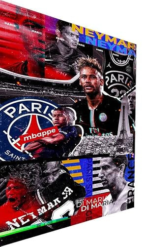 Magic Canvas Art - Bilder Fußball Neymar Di María Mbappé Leinwandbild 1- teilig Hochwertiger Kunstdruck modern Wandbilder Wanddekoration Design Wand Bild, Größe: 80 x 40 cm