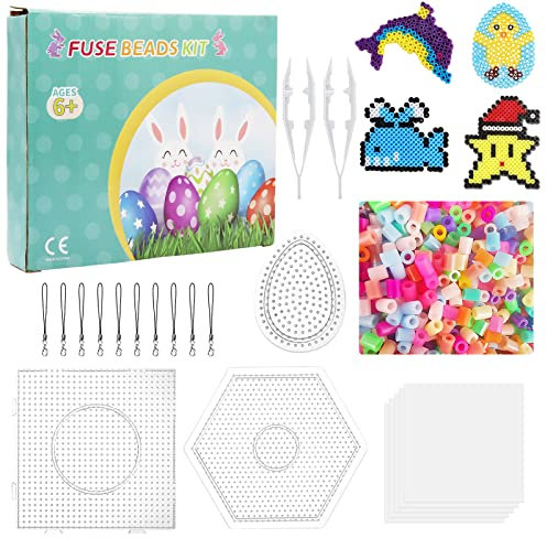 JOKILY Bügelperlen Set Ostern, 2000 Stück Bügelperlen Ostern, Bügelperlen Platten Oster Set mit Bunten Bügelperlen Stiftplatten DIY Osterdeko für Kinder Geschenk Mitgebsel DIY Perlen Handwerk Zubehör
