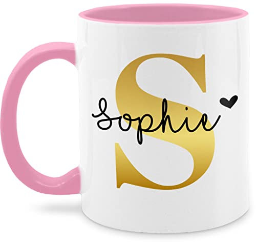 Tasse Tassen 325ml - Namens Geschenk I Anfangsbuchstabe personalisiert I Initialen mit Name - 325 ml - Rosa - für büro damen buchstabentasse buchstaben s kaffeetassen buchstabe