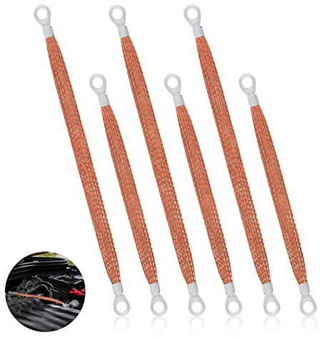 6pcs Tresse de Masse Auto en Cuivre, Tresse de Masse Batterie Sangle de Sol Tressée Universelle Tresse de Masse Voiture pour la Plupart des Voitures (Cuivre)