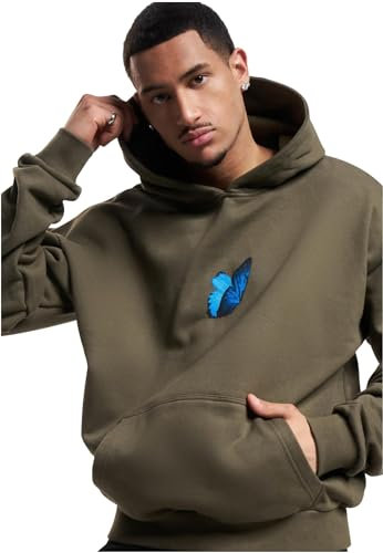 Mister Tee Upscale Unisex Kapuzenpullover Le Papillon Heavy Oversize Hoody, Unisex Hoodie mit Rückenprint, Oversize Fit, Olive, 4XL