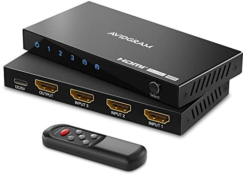 AVIDGRAM 4K 120Hz HDMI 2.1 Switch 3 In 1 Out, 8K 60Hz Umschalter 3x1 Mit IR-Fernbedienung, 3 Port Auto Selector Hub, 48Gbps für Xbox Series X PS4 Pro PS5 UHD TV Monitor