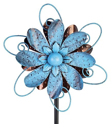 Venniy Moulins à vent pour extérieur, fleurs en métal pour jardin, sculptures de vent et toupies pour décoration de cour, pelouse, patio – Bleu