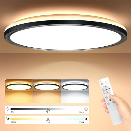 Taipow LED Deckenlampe 24W Dimmbar, 11 Farbtemperatur 3000K-6500K mit Fernbedienung, 30cm runde Deckenleuchte Hintergrund-Lichtring, Ultra Dünn Schlafzimmer Badezimmer Zimmerlampe Küchenlampe -2642LM