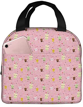Ahdyr Wiederverwendbare Lunch Einkaufstasche, Happy Bubble Tea, isolierte Lunch Tasche, langlebige Kühl Lunchbox