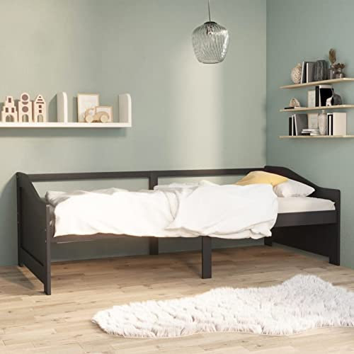 Homgoday Tagesbett 3-Sitzer mit Lattenrost Schlafsofa Schlafcouch Bettcouch Bettsofa Gästebett Sofabett Holzbett Bettrahmen für Schlafzimmer WohnzimmerDunkelgrau Massivholz Kiefer 90x200 cm