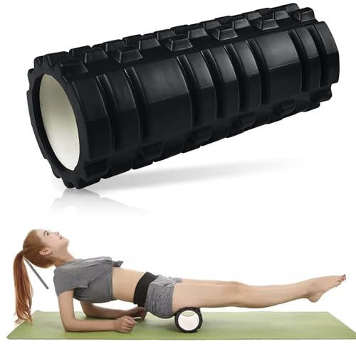 Brevanza faszienrolle wirbelsäule, foam roller massage, fazienrolle für die Selbstmassage, fitnessrolle mit 3D-Texturmassage, pilatesrolle für Nacken, Rücken, Schwarz, (33cm x 14cm)