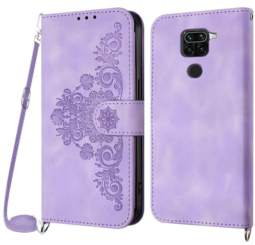 Netany Funda para Xiaomi Redmi Note 9/Redmi 10X 4G con Cuerda, Flip Billetera Funda Tapa Libro PU Cuero con Ajustable Cordón,【2 Ranuras】【Hebilla Magnética】,Funda Piel Carcasa Case Cuerda (Morado)
