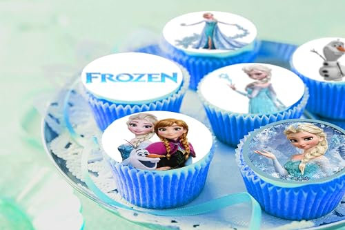 Anglesit 24 x Pre-Cut Frozen 3 Edible Stand up Wafer Paper Cupcake Toppers Cake Decorations Birthday Party Elsa Anna Olaf