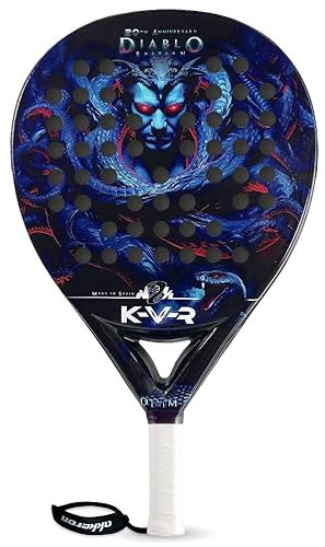 Akkeron Kovra - Pala de Padel - Modelo Diablo Edition 2024 - Carbono 100% - Power Blast EVA - Forma Lágrima - Barniz Brillo - Cuerda Seguridad Ajustable - Control/Potencia - 355/370g