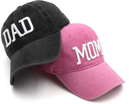 homeSlik Mom and Dad Hats New Mom Gifts Embroidered Hats for Men Women Adjustable Baseball Cap New Parents Gifts for Couples, Schwarzer Papa-Hut und rosa Mama-Hut, Einheitsgr��e