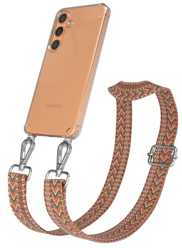 EAZY CASE Handykette - Verstellbares Taschenband kompatibel mit Galaxy S24, Schulterriemen, Handykordel mit Silikon Hülle, Umhängetasche, Orange Grün Silber