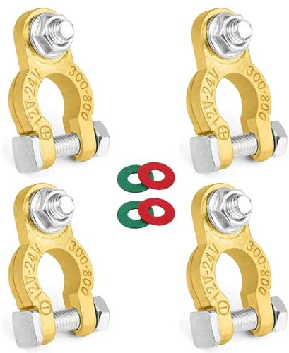 2 Pair Battery Terminal Connectors, 12V M8 Bolt Leisure Battery Terminals Connectors Clamps Positive Negative with Anti-Corrosion Pad, Car Battery Terminals Copper for Motorcycles, Cars, Ships, RV