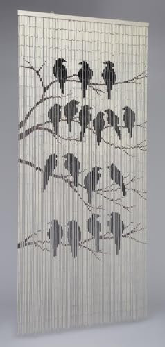 CONACORD Decona Bambusvorhang Birds Raumteiler Fliegenvorhang Vorhang Bambus Dekovorhang 90x200 cm Weiß Wohnzimmer Natur Tierdruck Tiere Türvorhang