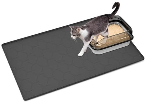 Kaxionage Silikon Katzenstreu Matte Wasserdicht unter Katzenstreu Matten Kitty Catcher halten Boden einfach sauber Haltbare Teppich widersteht von Pfoten (schwarz, 86 * 56cm)