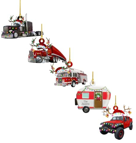 5pcs Holz LKW-Anhänger in Weihnachtsbaumform, Weihnachtsbaum Anhänger, Weihnachtsbaumschmuck, Weihnachtsbaumanhänger, Weihnachten Deko, Weihnachtsbücher-Ornament ﻿ (1 Kit)