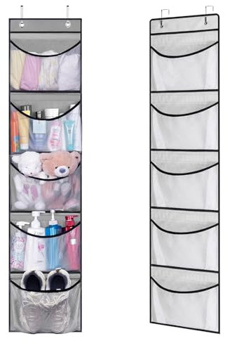 Hängeregal Tür Hängeorganizer Hängeaufbewahrung Schrank Tür Organizer Kuscheltier Aufbewahrung Bad Organizer Hängend Türorganizer Stoff Taschenorganizer 5 Netztaschen für Spind Organisation 1 Stück