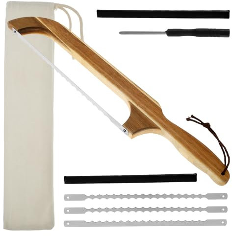 Dandelionsky Bread Knife for Homemade Bread, Bread Saw with 3 Replacement 11'' Stainless Steel Serrated Blades Wood Handle Bread Bow Saw Knife Sourdough Slicer for Cutting Bread Pastry Fruit