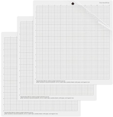 CRIROSA Schneidematten für Silhouette Cameo 4/3/2/1, 12x12 Zoll, 3 Stück, Standard-Griff, quadratisch, gerastert, rutschfeste 30,5 x 30,5 Schneidematten für Cameo 5