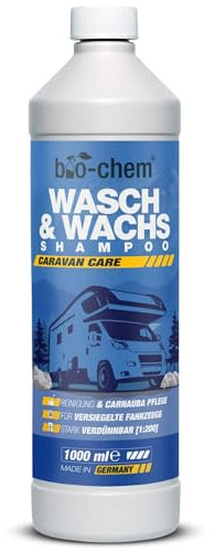 bio-chem Caravan Wasch & Wachs Shampoo 1L Konzentrat speziell entwickelt für versiegelte Oberflächen - Wohnwagen Reiniger außen mit Carnaubawachs - Caravan Reiniger