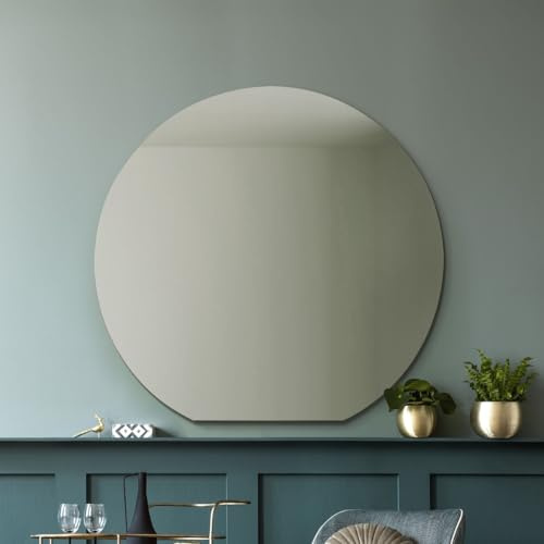 MirrorOutlet The Circulus - Frameless Flat Bottom Framed Mantle/Wall Mirror 37 X 35 (95CM X 90CM) New & Featuring Silvered Mirror Glass with Black Backing.