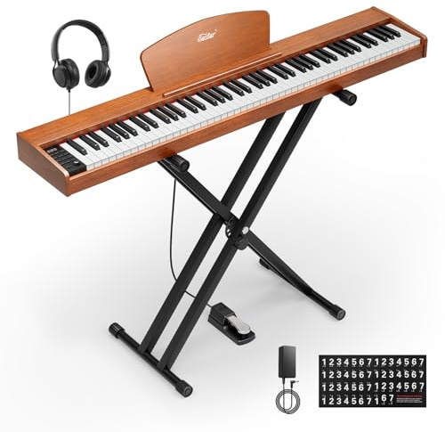 Eastar EP-80 Tastiera per Pianoforte a 88 Tasti, Pianoforte Elettrico a Grandezza Naturale con Tasti Sensibili alla Velocità, Pianoforte Digitale Portatile per Principianti con Supporto, Marrone