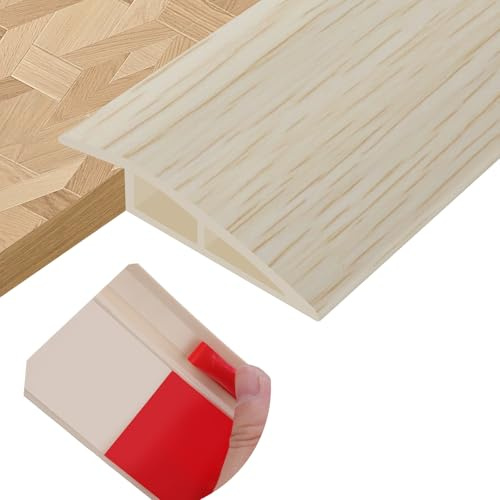 Floor Transition Strips PVC Self-adhesive Door Threshold Strips for Doorways Carpet Edging Laminate Floor Threshold Transition Profile (Beige Wood Grain, 10mm×1m)