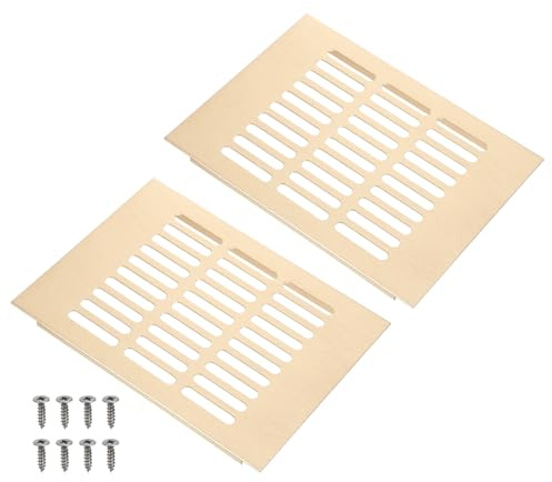 Nexarelle 200 x 150mm Door Air Vent Cover, 2 Set Heavy Duty Aluminum Two Sided Grille Ventilation Cover Louvered with 4 Mounting Screws for Wardrobe Door, Brass
