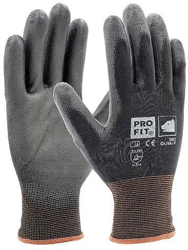 PRO FIT Arbeitshandschuhe – PU-Handschuhe, Gartenhandschuhe atmungsaktiv, Montagehandschuhe, Schutzhandschuhe mit PU-Beschichtung - 12 Paar, Schwarz, Gr. 9