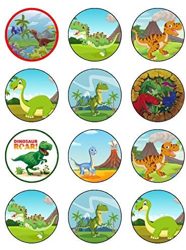 24 Assorted Dinosaur Pre-Cut Premium Edible Rice Card Fairy Cake Toppers